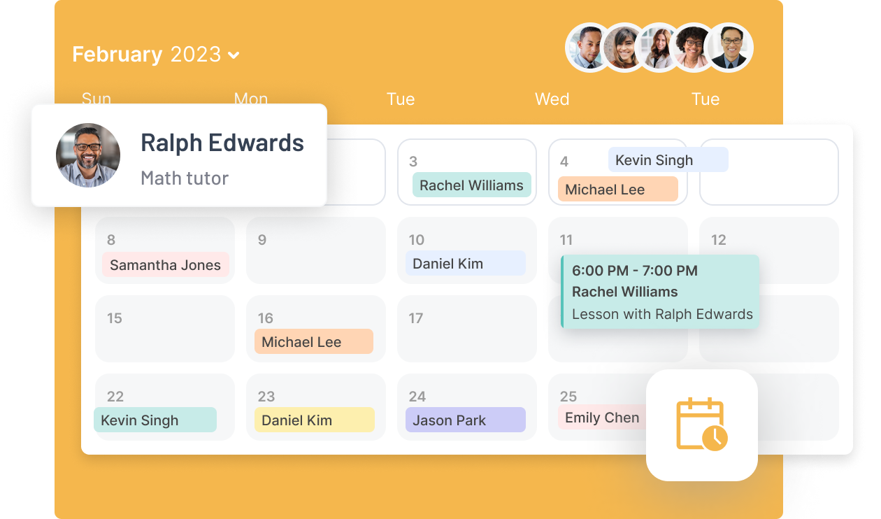 Calendar with tutoring sessions